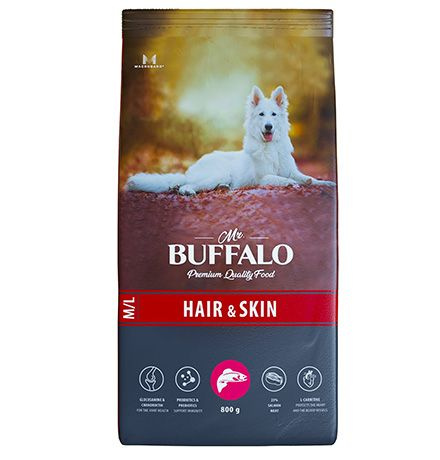 Mr.Buffalo Hair & Skin M L / Сухой корм Мистер Бафало для собак Средних ...