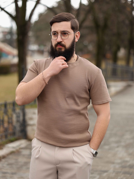 Футболка Ernesto Khachatyryan, размер 50, цвет кофейный, 90% хлопок ...