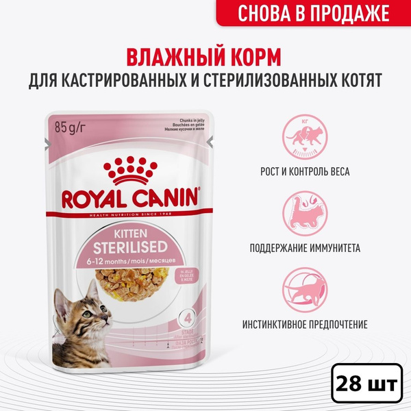 Royal Canin влажный корм для стерилизованных котят, кусочки в желе ...
