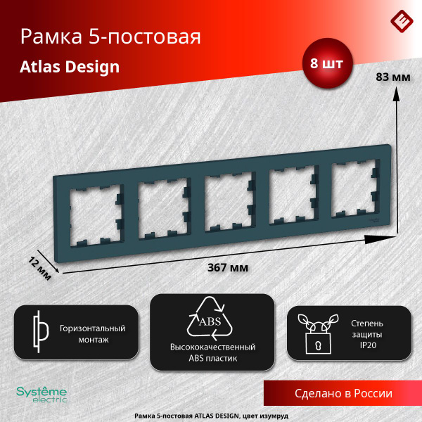 Рамка для розеток и выключателей пятипостовая (Изумруд), Schneider ...