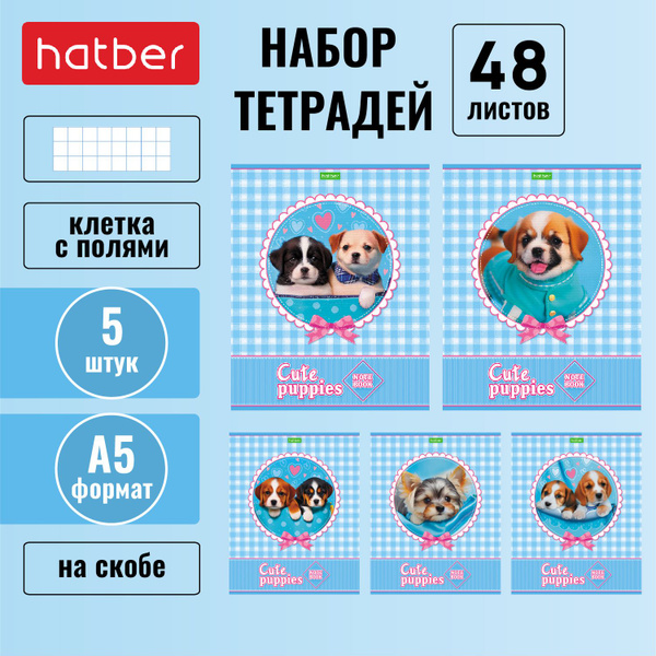 Книга для записи, тетрадь 48 листов, формат А5, клетка, на скобе 5 ...