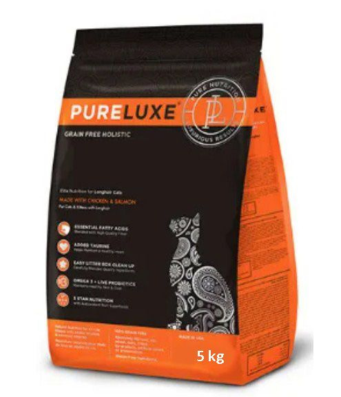 Сухой корм PureLuxe для длинношерстных кошек с курицей и лососем 5 кг ...