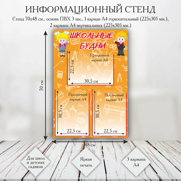 Стенд "Школьные будни" 48х70 см, стенд для школы - купить с доставкой ...