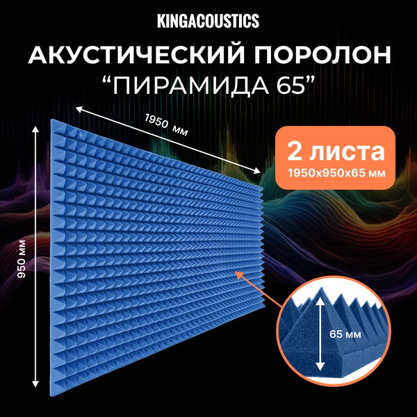 Акустический поролон пирамида 65мм / 2 листа 1950х950х65мм синий цвета ...
