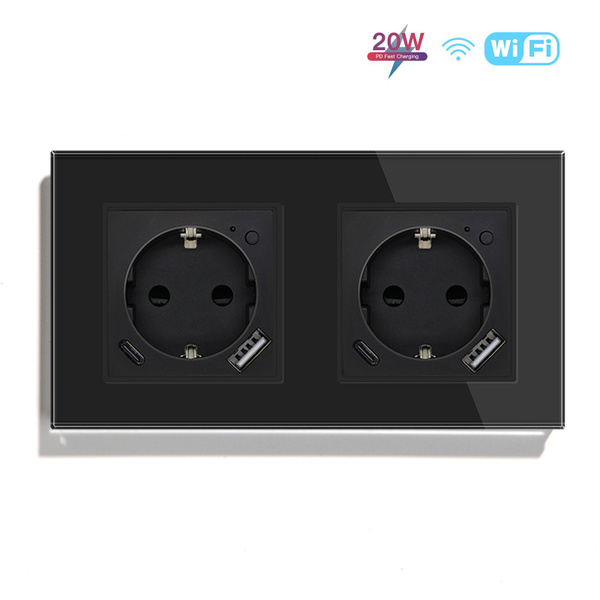 Розетка Умная WiFi двойная с USB и type-C входами, быстрая зарядка 20W ...