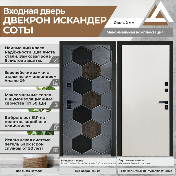 Входная дверь ДВЕКРОН Для квартиры 860х2050 мм, Матовый белый гладкая ...