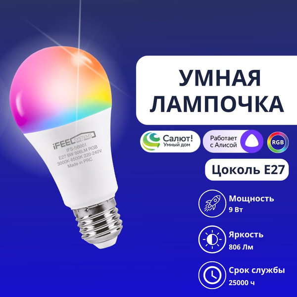 Умная светодиодная лампочка RGB с WiFi, Яндекс Алисой iFEEL Globe Шар ...