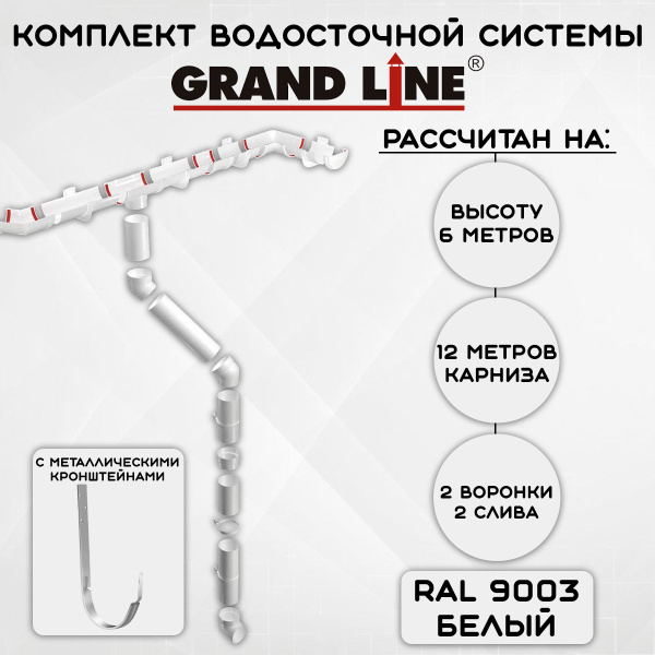 Комплект водосточной системы Grand Line пломбир 12,1 метр с ...