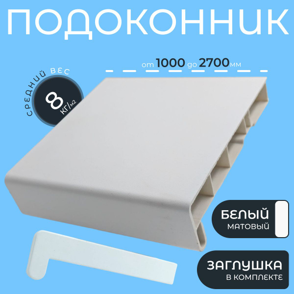 Подоконник пластиковый Белый Elex 250x1300мм, Заглушка двухсторонняя в ...