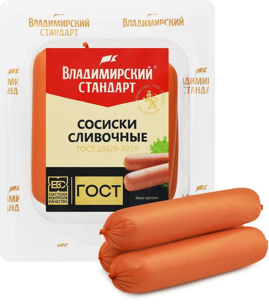 Сосиски ВЛАДИМИРСКИЙ СТАНДАРТ Сливочные ГОСТ, 330г - 5 шт. купить на ...