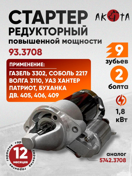 Стартер 406 405 409 (редукторный) 2 кВт (РОССДЕТАЛЬ)