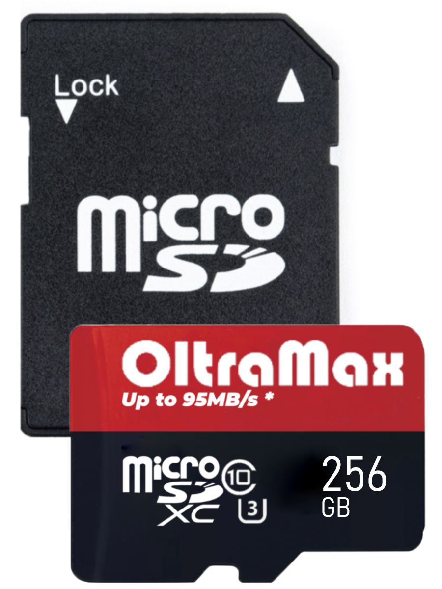 КартапамятиMicroSDXC256GBOltraMaxClass10PremiumUHS-IU3(95Mb/s)+SDадаптер/OM256GCSDXC10UHS-1-PrU3