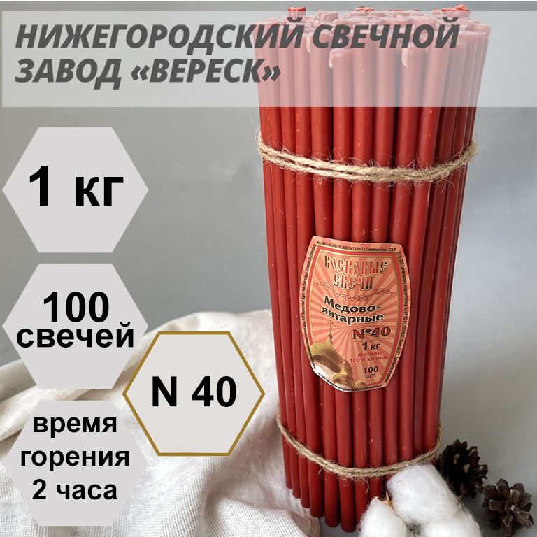 Нижегородские свечи Красные - завод Вереск №40, 1 кг. Свечи восковые, церковные, для домашней молитвы, освященные