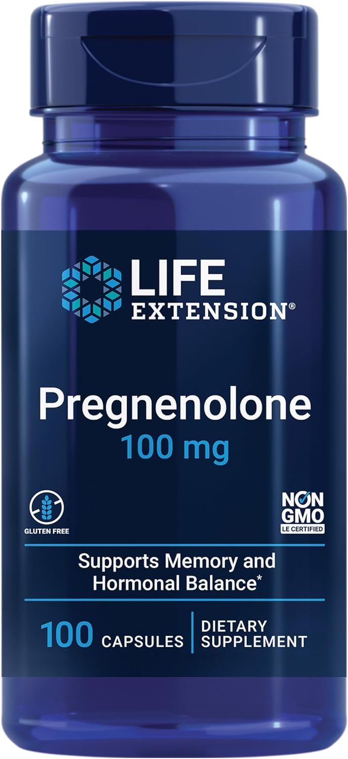 LIFE Extension Прегненолон 100 мг, Pregnenolone, Замедляет процессы старения, Улучшает память, 100 капсул