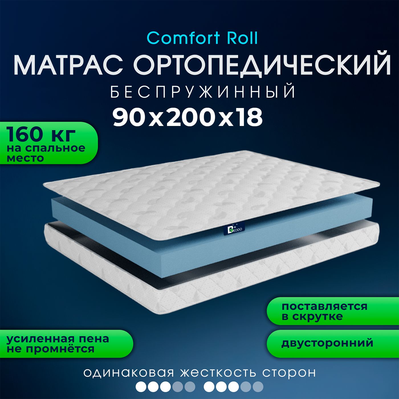 Матрас90х200ортопедическийComfortRoll18беспружинныйматрасдвустороннийBEDDOанатомический