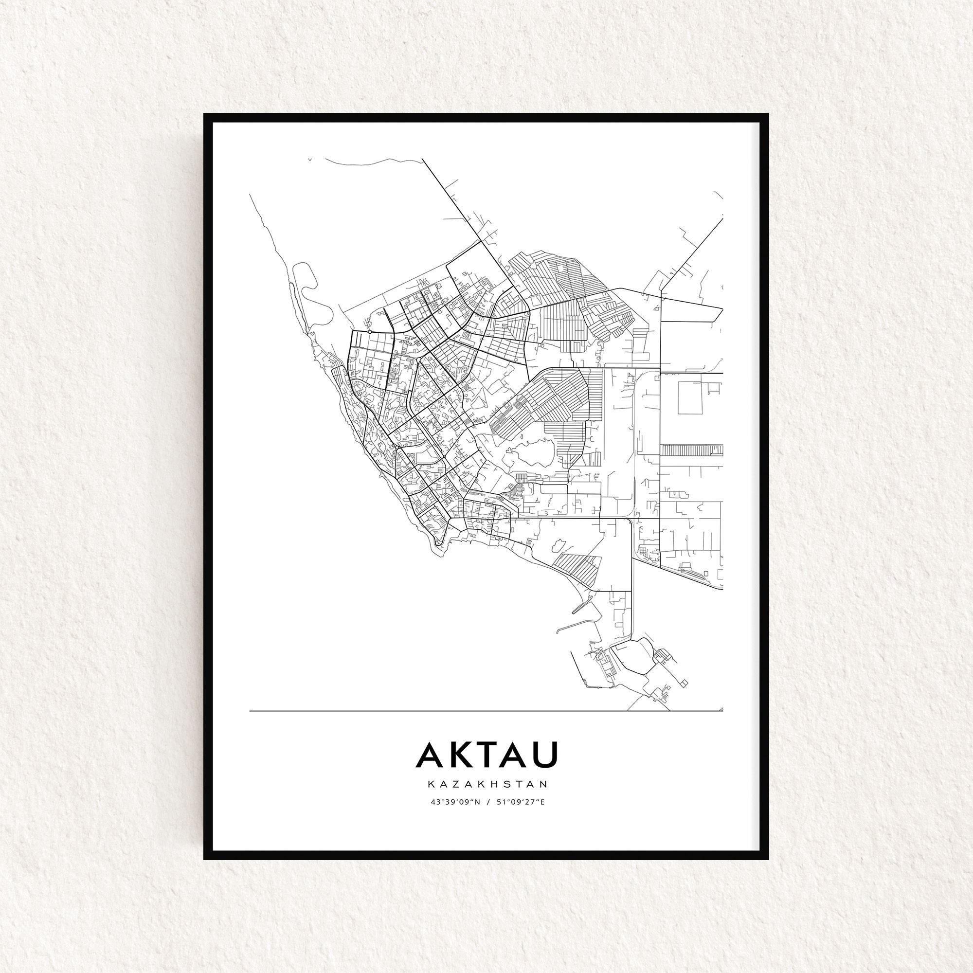 Постер карты города "Актау", 30х40см