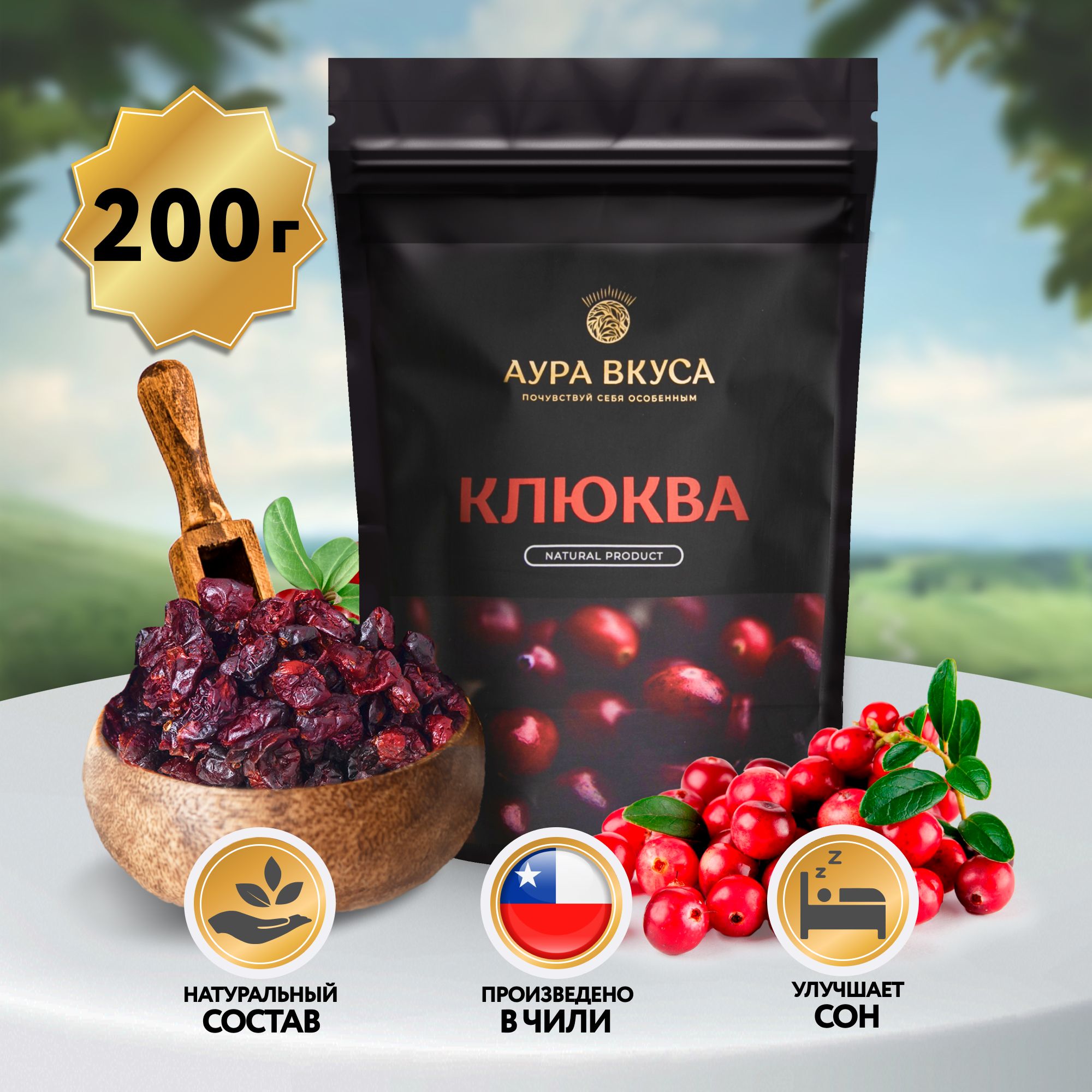 Клюква Вяленная Натуральная Цельная 200 г, Чили, Аура Вкуса. Для муссов и соусов, плова, каши, салатов и выпечки.