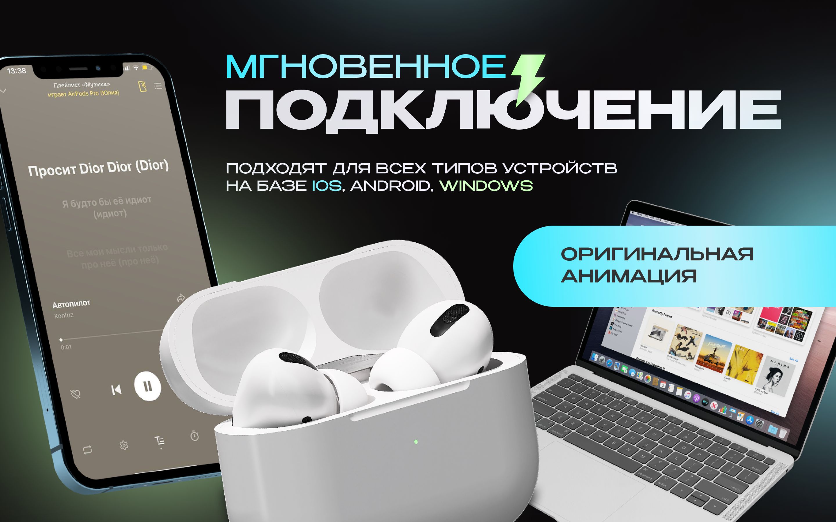 Наушники беспроводные bluetooth с сенсорным управлением и встроенным м(图3)
