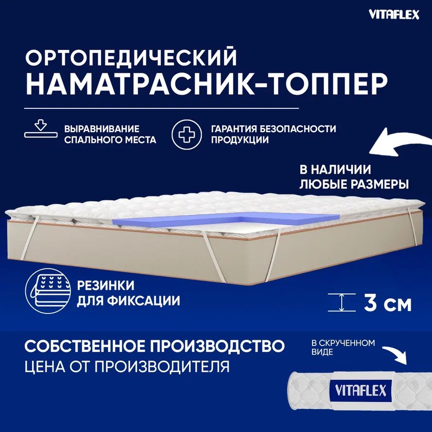 VITAFLEXТоппер-наматрасникНаматрасник-топпер140x180смортопедическийVitaflexSoftTricot2x4Skбеспружинный,защитный,срезинкамипоуглам,наматрасилидиван,врулоне,Беспружинный,140х180см