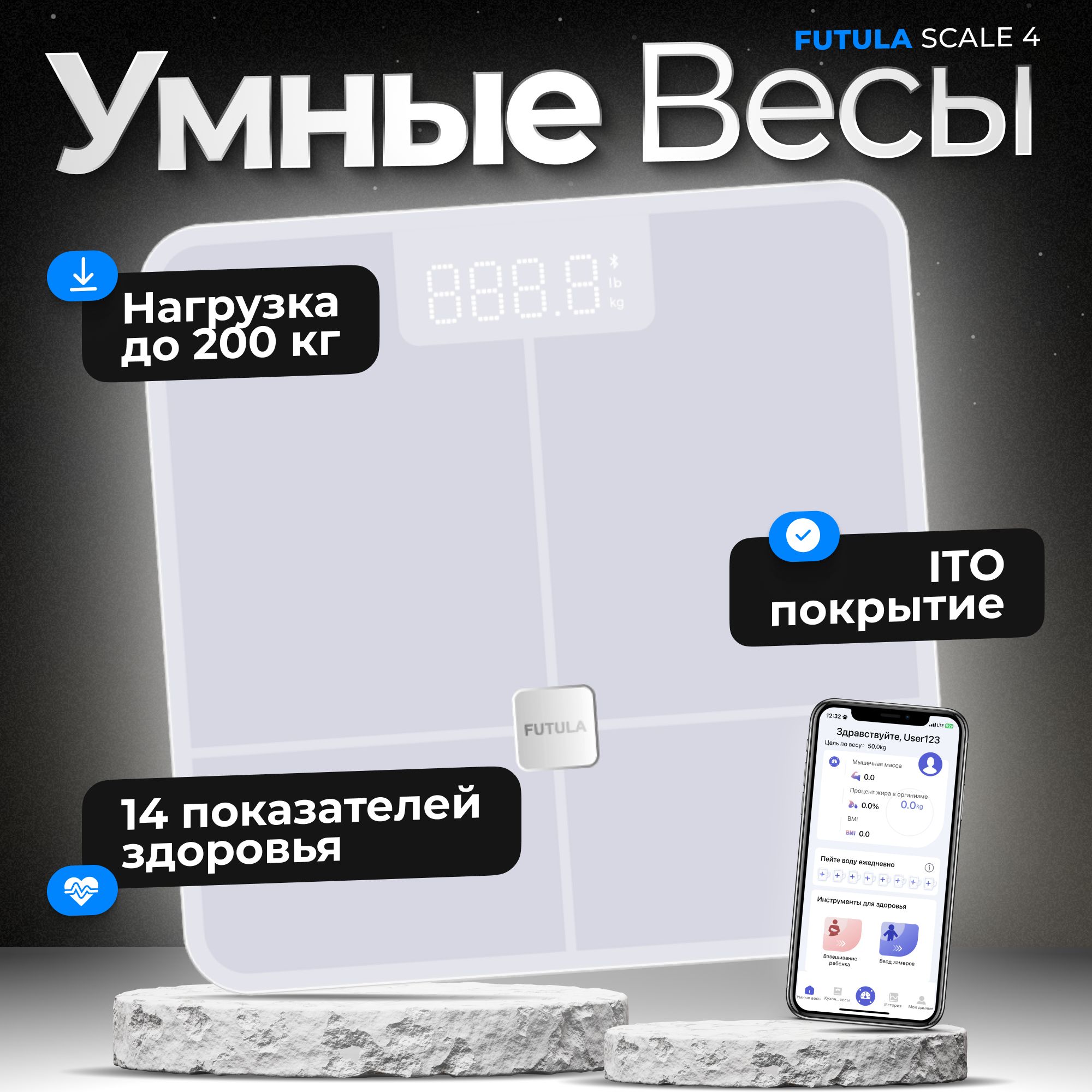 Напольные весы FUTULA Умные Scale_4_45818, белый купить по низкой цене с  доставкой в интернет-магазине OZON (936222296)