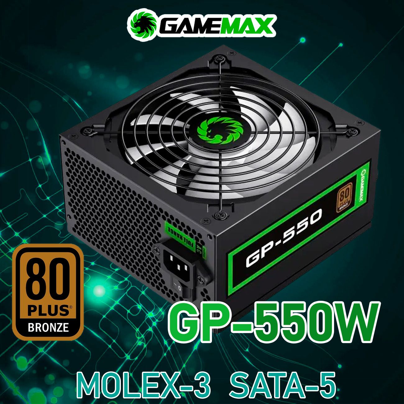 БлокпитанияGameMaxGP-550(Черный550WBronze140мм20+4pin4+4pin(CPU)1*6+2pin(PCI-E)5*SATA3*MOLEX)