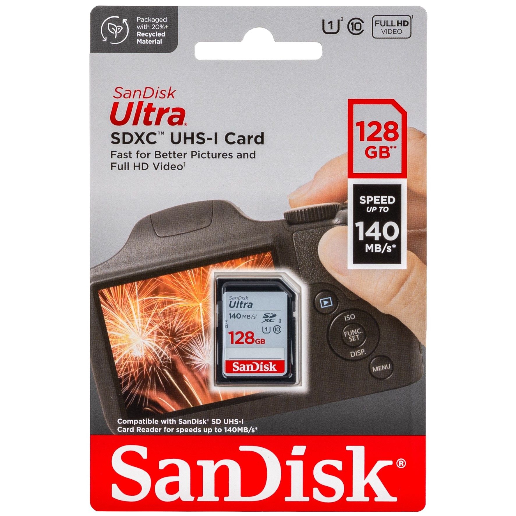 Карта памяти SanDisk SDXC 128 ГБ Ultra Class 10 UHS-I, 140 Мб/с