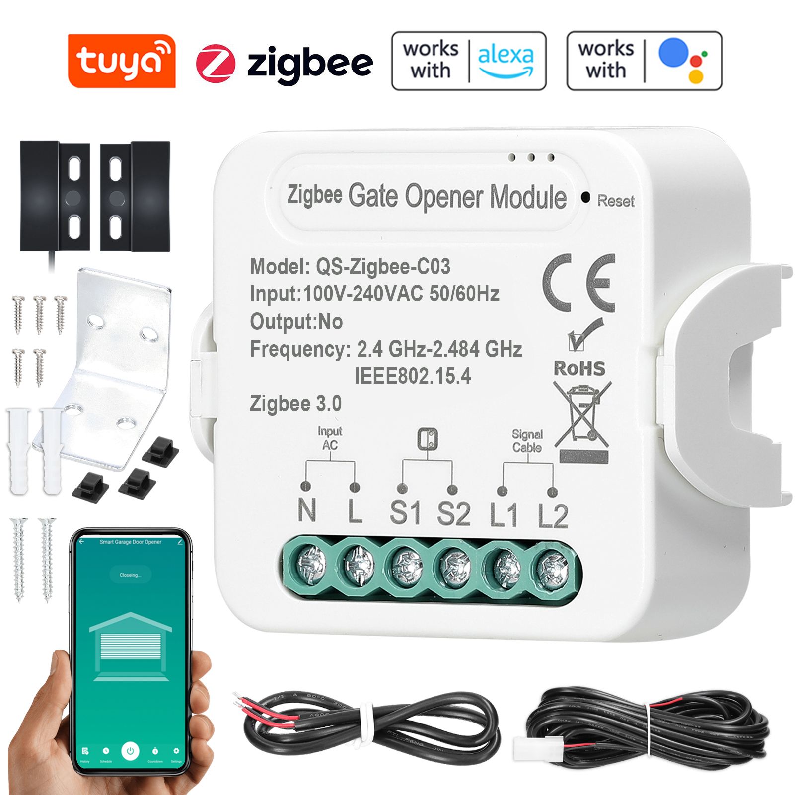 Tuya ZigBee Gate Opener Интеллектуальный контроллер гаражных ворот Мобильный телефон