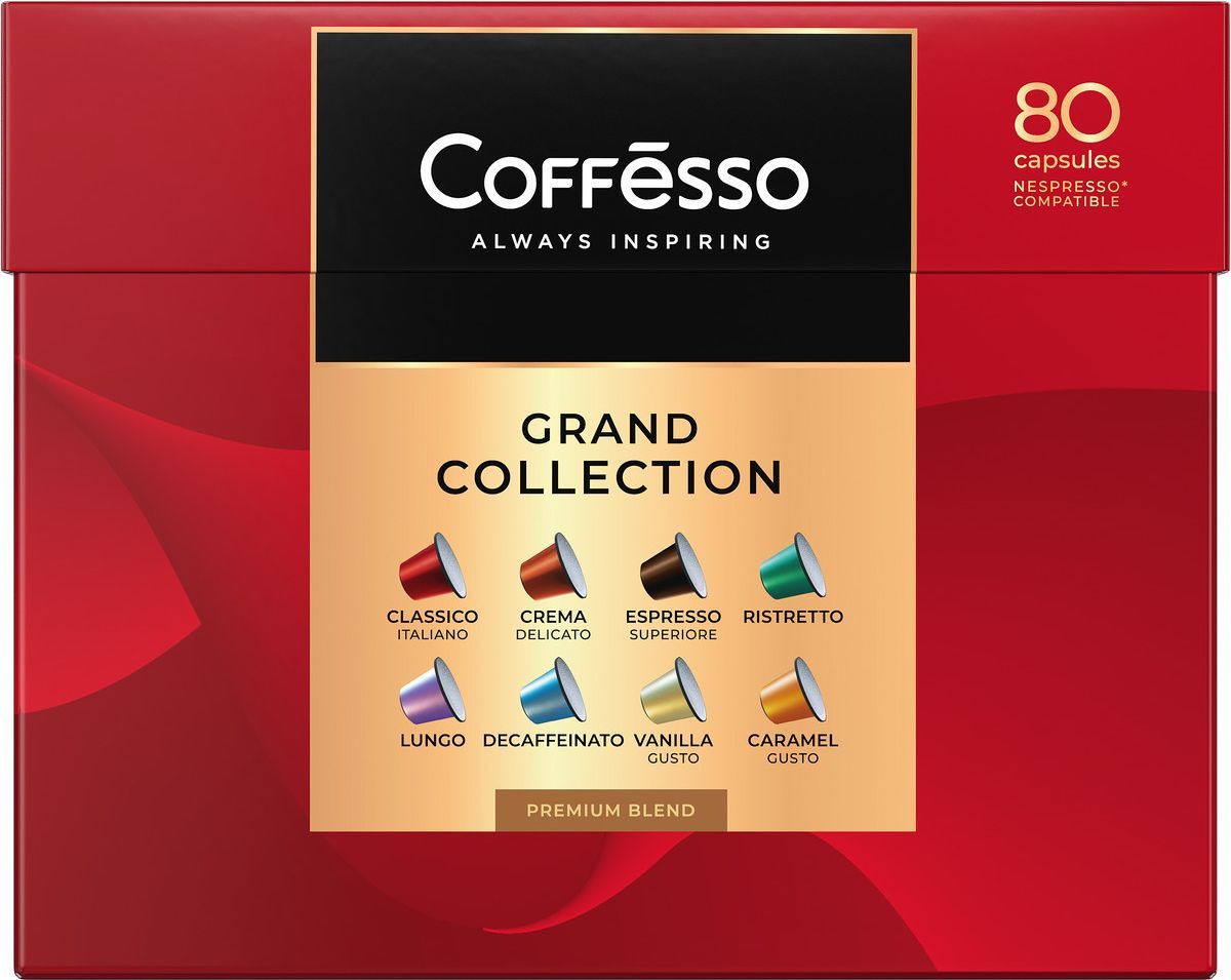 Кофе капсульный Coffesso Ассорти 8 вкусов, для системы Nespresso, 80 шт