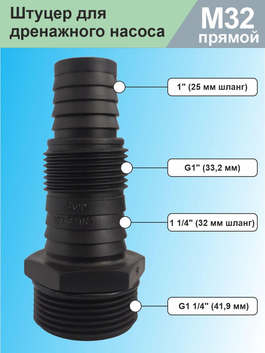 Соединитель,штуцердлядренажногонасосаМ32прямой