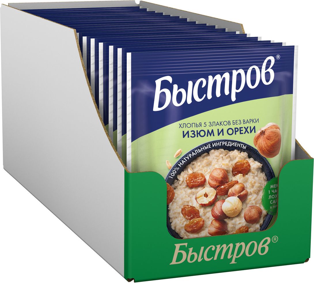 Хлопья Быстров 5 злаков с изюмом и орехами, не требующие варки, 40 г х 17 шт