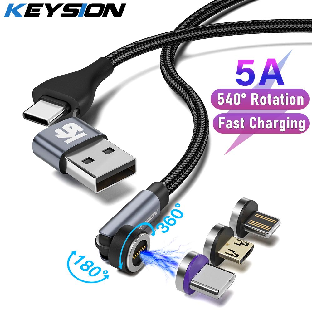 KEYSION1M540Rotate5AМагнитныйкабельдлябыстройзарядкимобильноготелефонаМагнитныйпроводКабельMicroTypeCкUSB-AдляiPhoneXiaomi