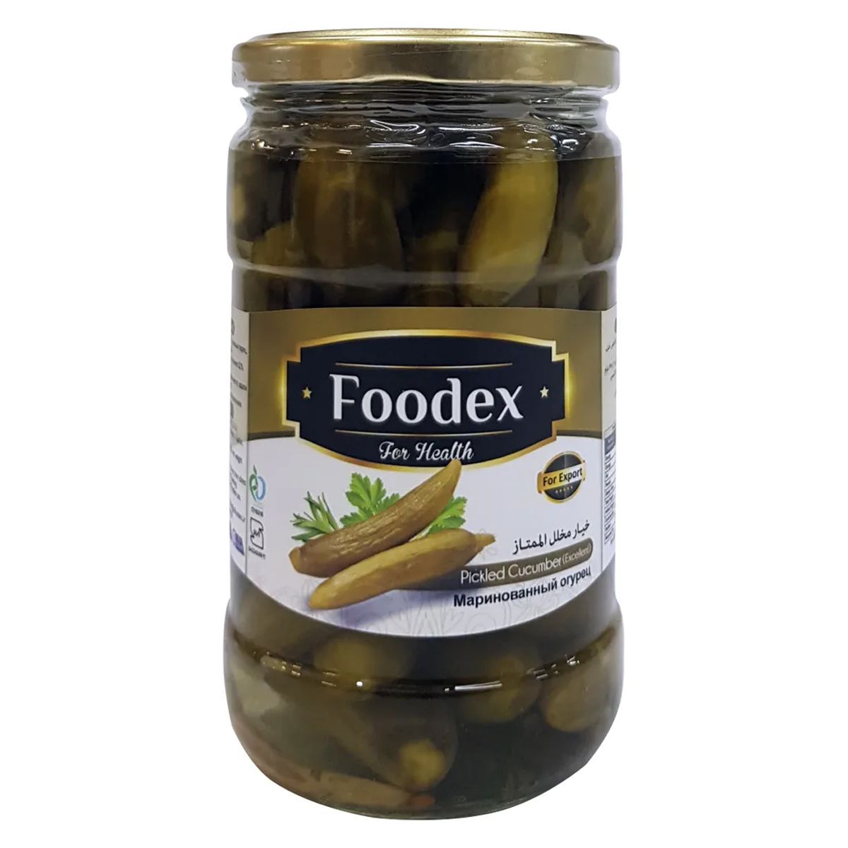 Корнишоны (огурцы) маринованные с чесноком и острым перцем чили, "Foodex", Pickled Cucumber (Excellent), 670гр.