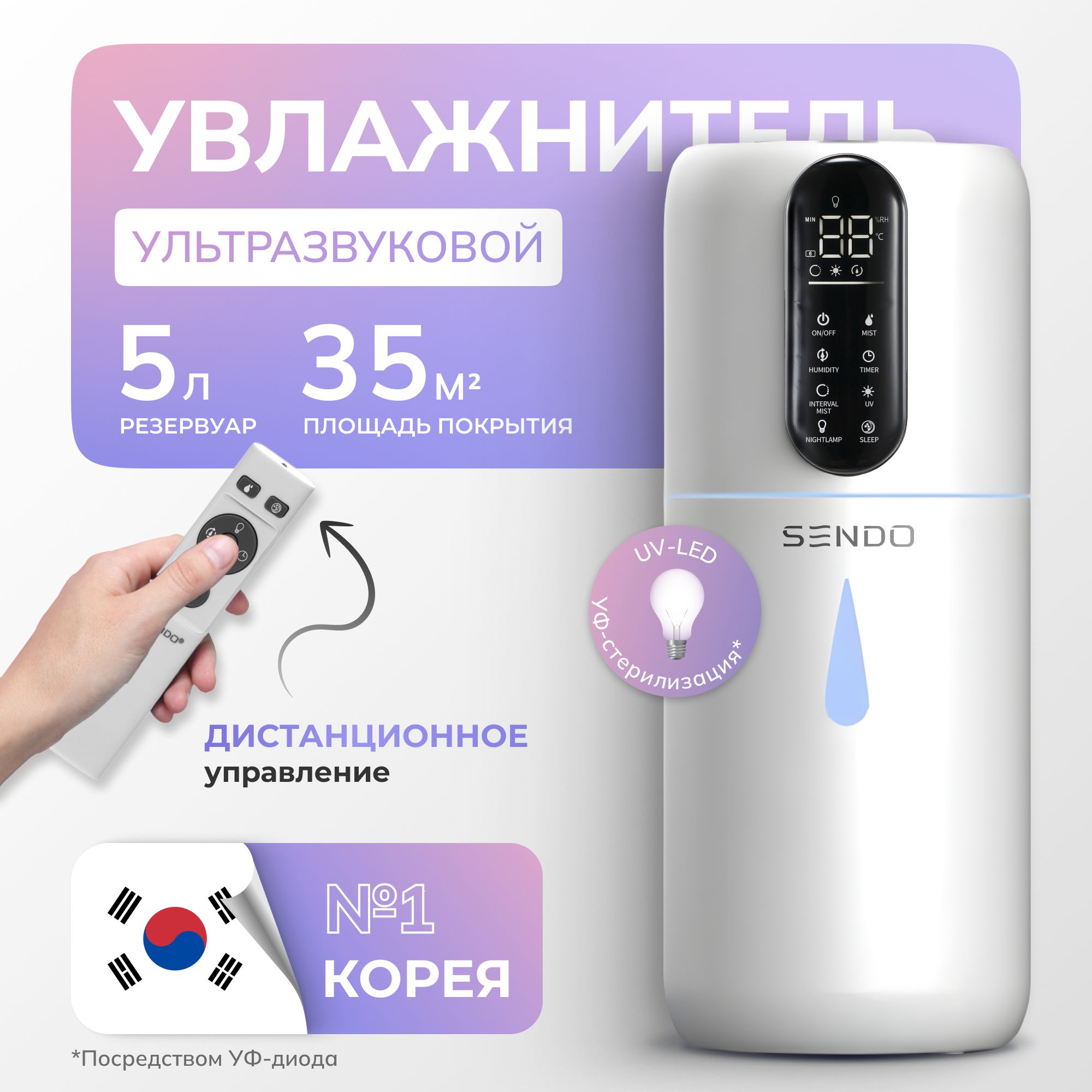 Ультразвуковой увлажнитель воздуха Sendo Air D50 - купить с доставкой по  выгодным ценам в интернет-магазине OZON (1281127578)