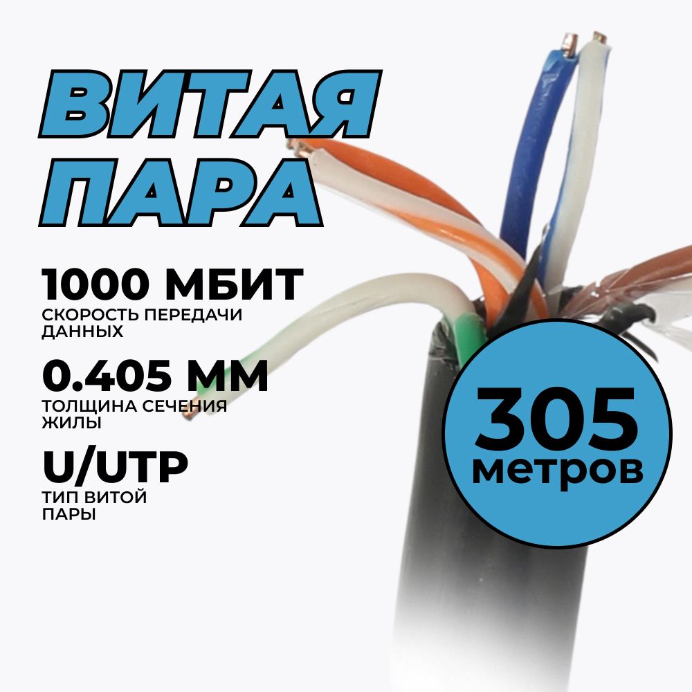 КабельExegateEX281819RUSКабельExegateUTP4-C5e-CCA-S24-OUT-PE-BK-305UTP4парыкат.5eCCA,24AWG,внешн.,безтроса,бухта305м,черн.,PE