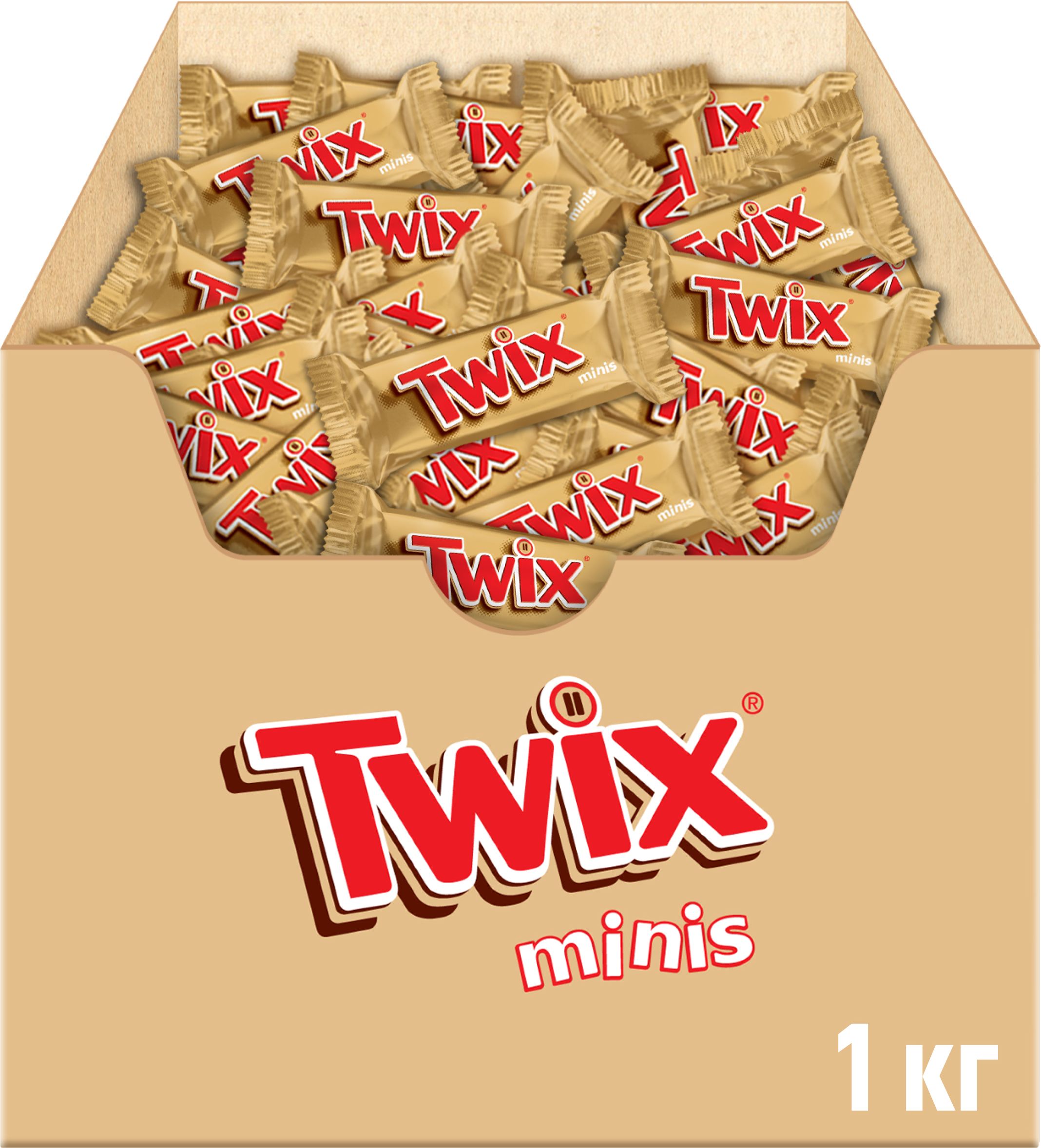 Конфеты шоколадные батончики Twix Minis с карамелью и печеньем, 1 кг