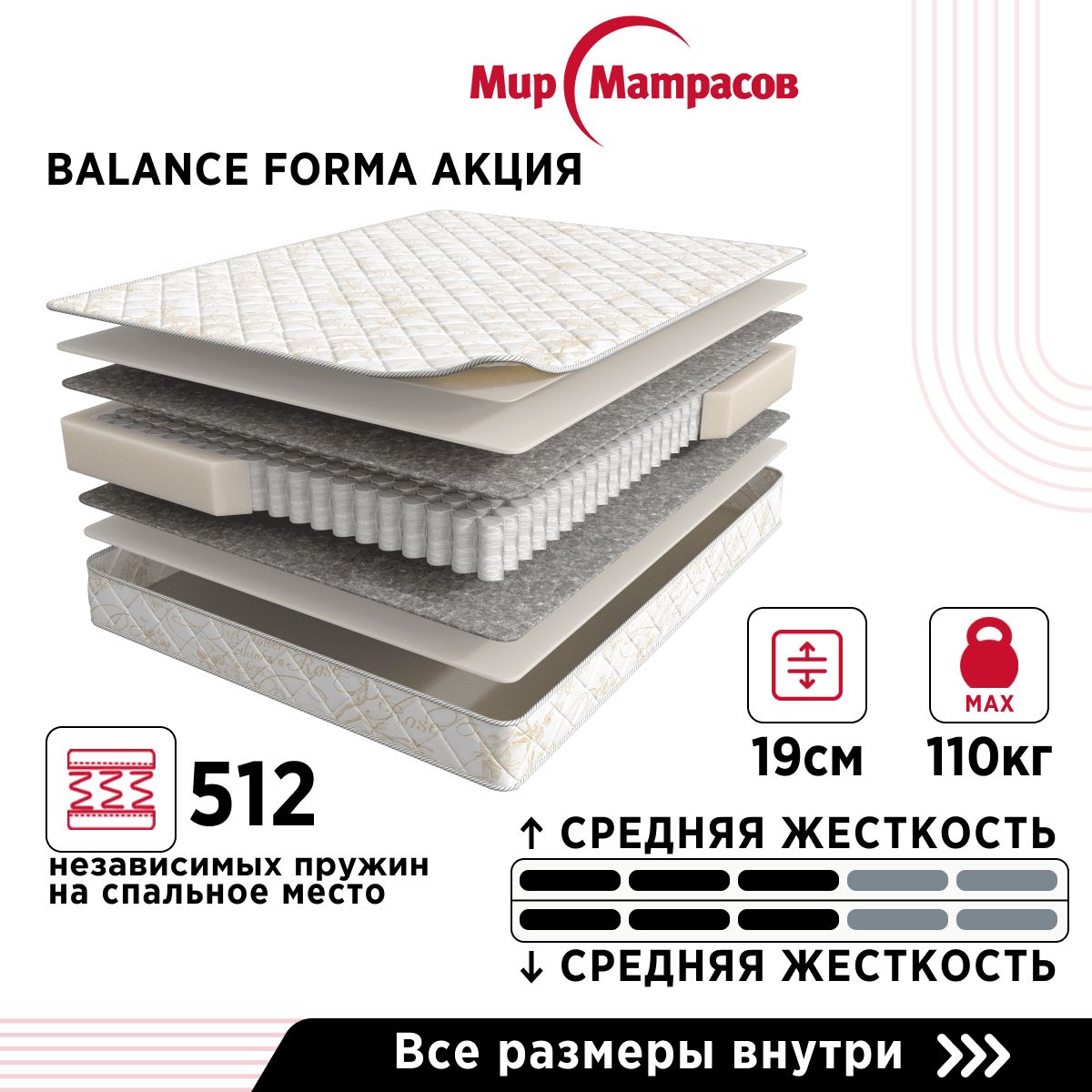 МатрасFormaАкциясерияBalance,Независимыепружины,120х190см