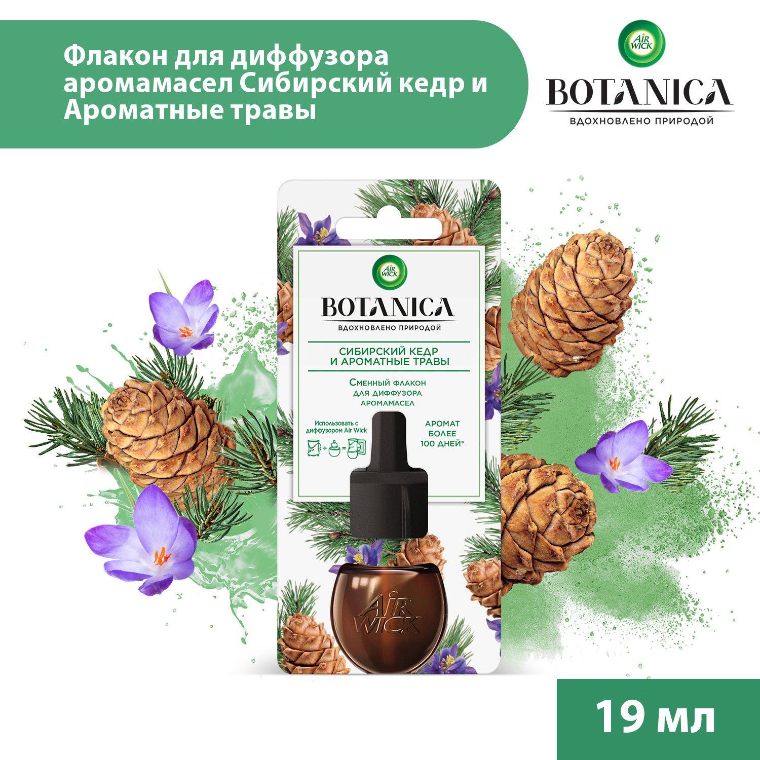 Освежитель воздуха, диффузор ароматический электрический Air Wick Botanica  Сибирский кедр и ароматные травы, сменный флакон 19 мл - купить с доставкой  по выгодным ценам в интернет-магазине OZON (738115490)