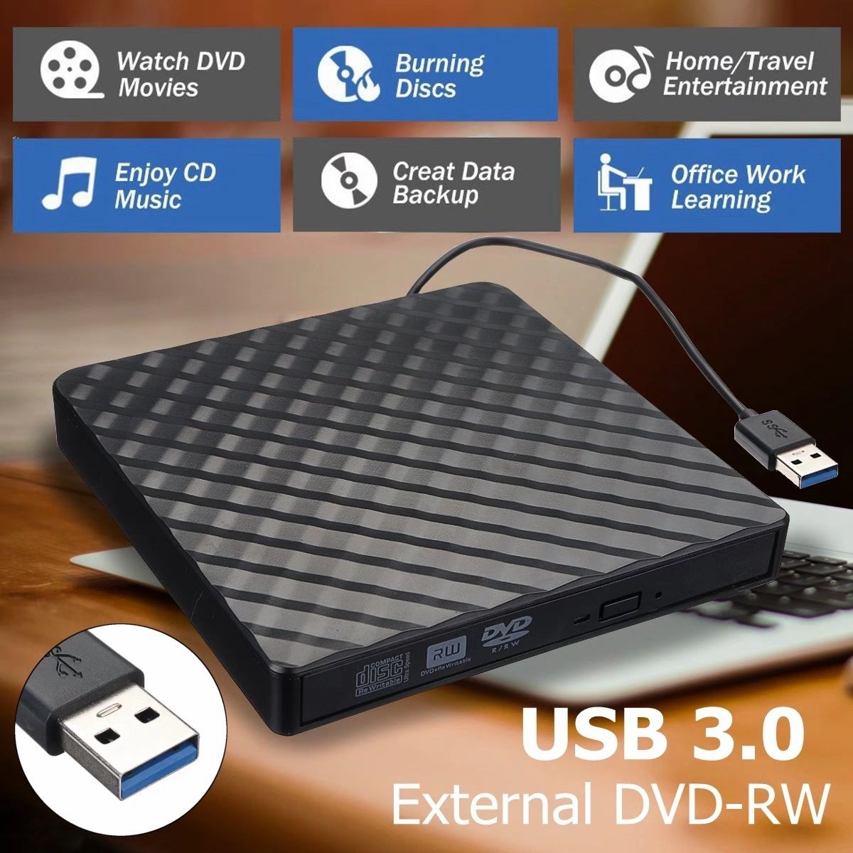 Дисковод внешний оптический привод для ноутбука и пк CD DVD-RW USB 3.0