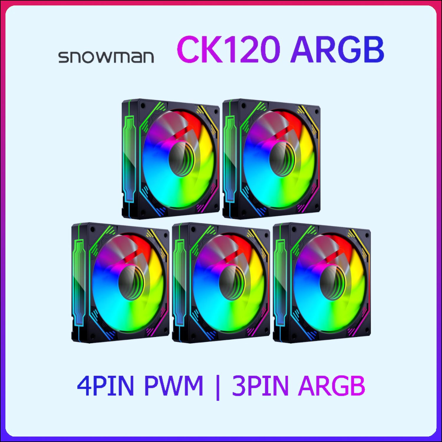 Комплектвентиляторов5штSnowmanCK120-BK-ARGB(120*120*25mm,800-1500RPM,ARGB)