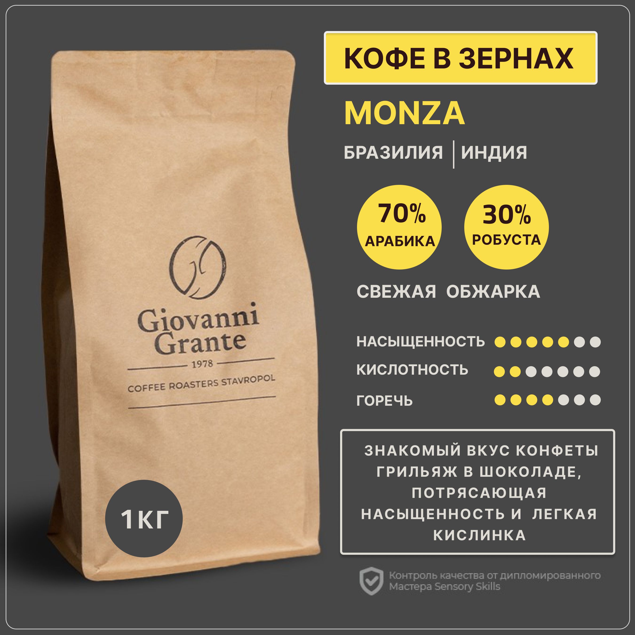 КофезерновойMONZA70%арабика/30%робустаGiovanniGrante1кг