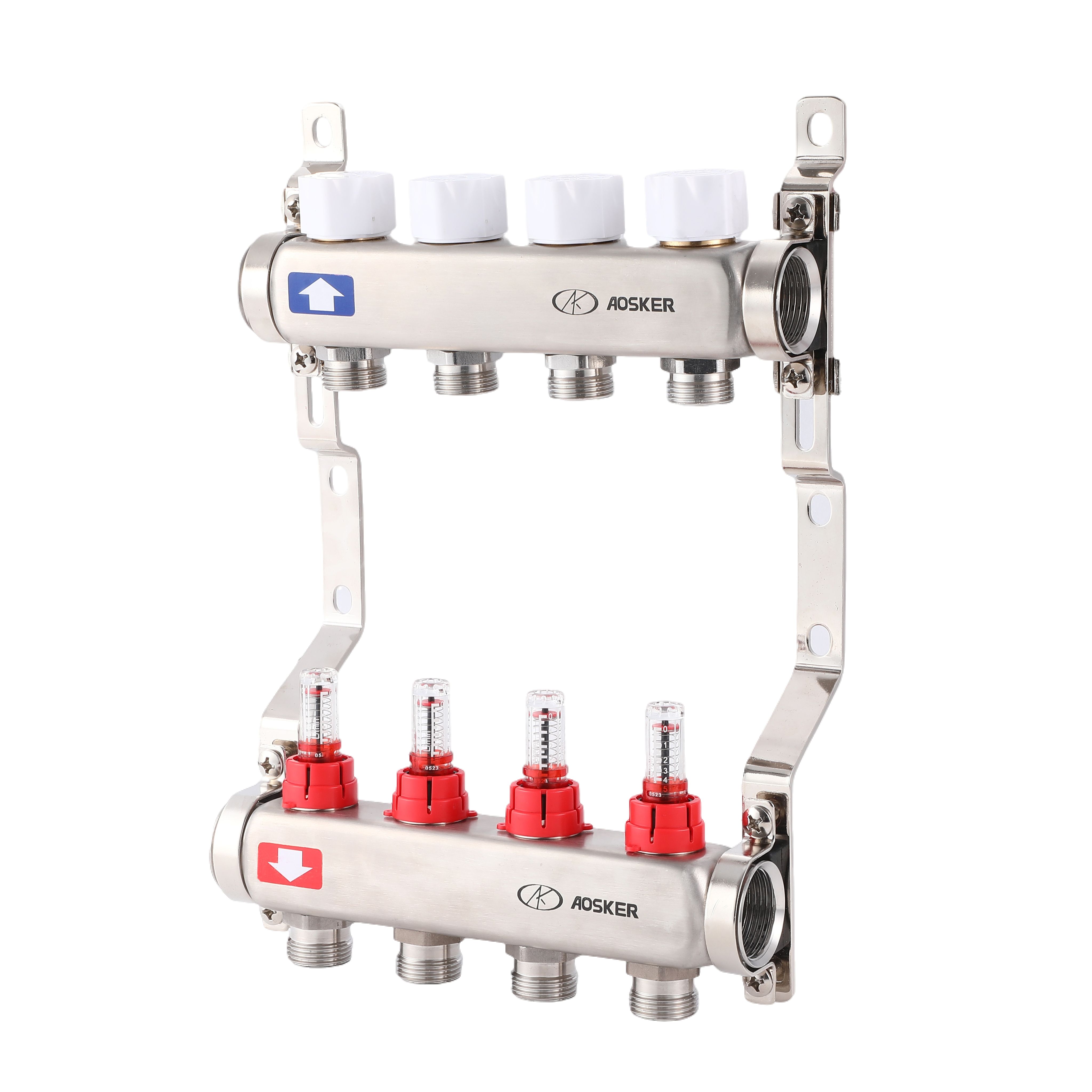 Коллектор для теплого пола 1"х3/4" на 12 выходов AOSKER с расходомерами из нержавеющей стали