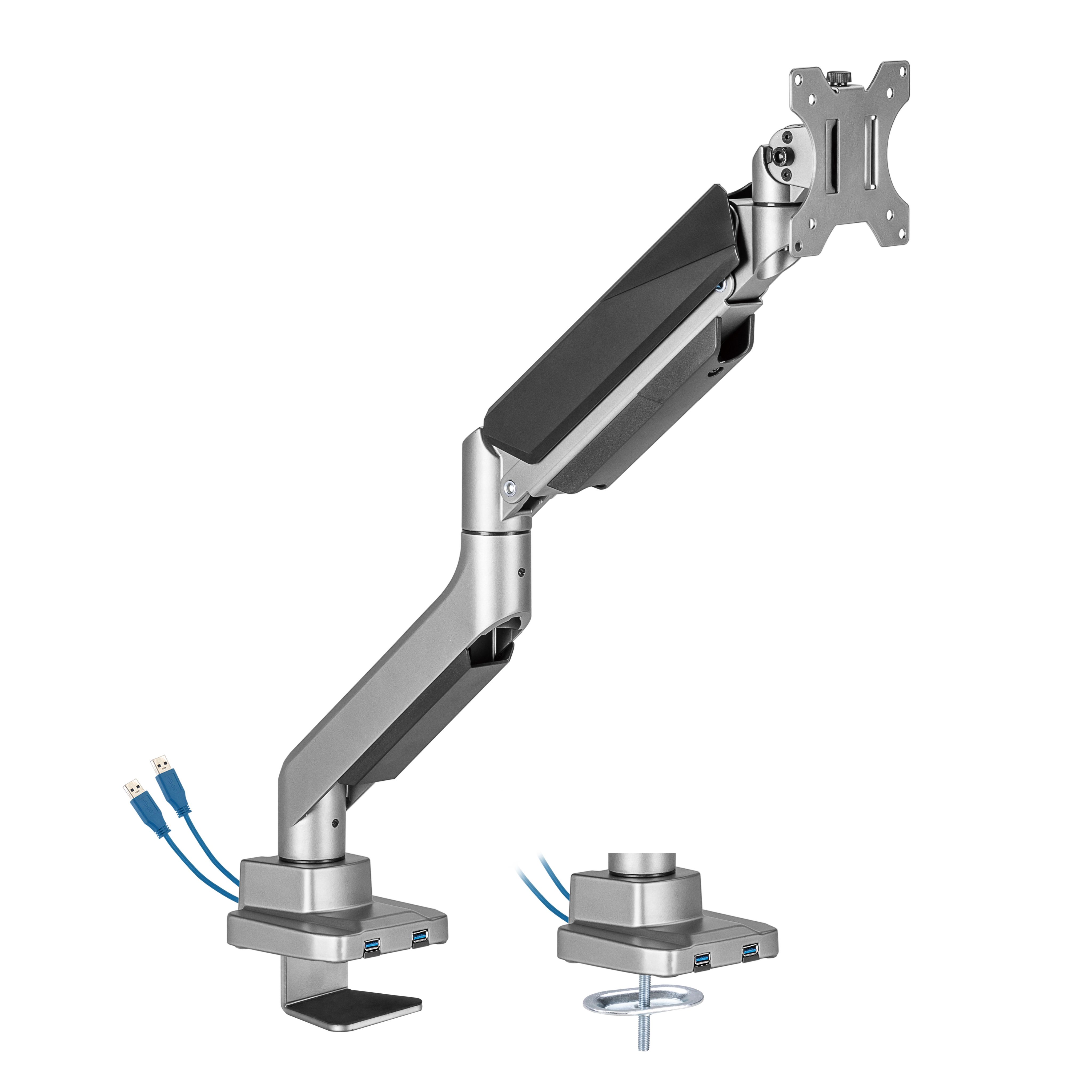 Кронштейн (держатель) ErgosmartBy Heavy-Duty U с USB для монитора 17"-49" до 18 кг, настольный, из алюминиевого сплава, серебристый