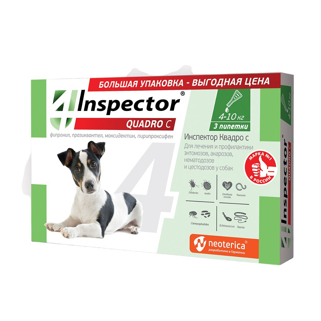 Inspector Quadro C Капли на холку для собак 4-10 кг, 3 пипетки