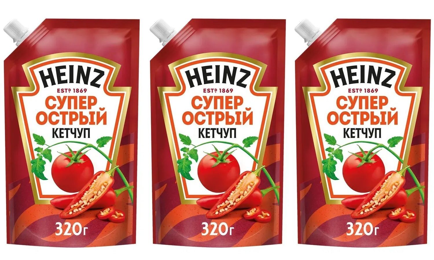 Кетчуп томатный Heinz Супер острый, 3 уп по 320 г