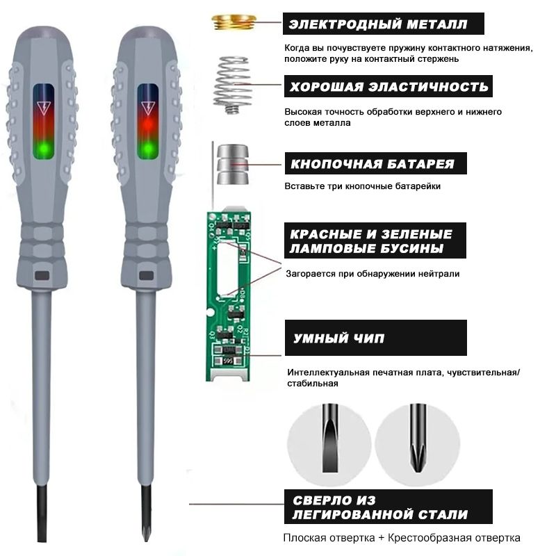Индикаторнаяотверткапробник-тестер/индикаторнапряжения2шт.