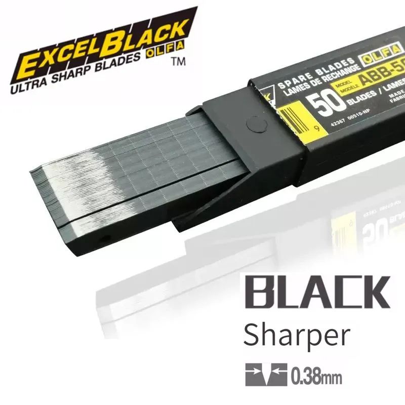 50шт Лезвия OLFA ABB-50 9 - мм лезвие Можно сегментировать EXCEL BLACK, 9х80х0,38мм, 13 сегментов