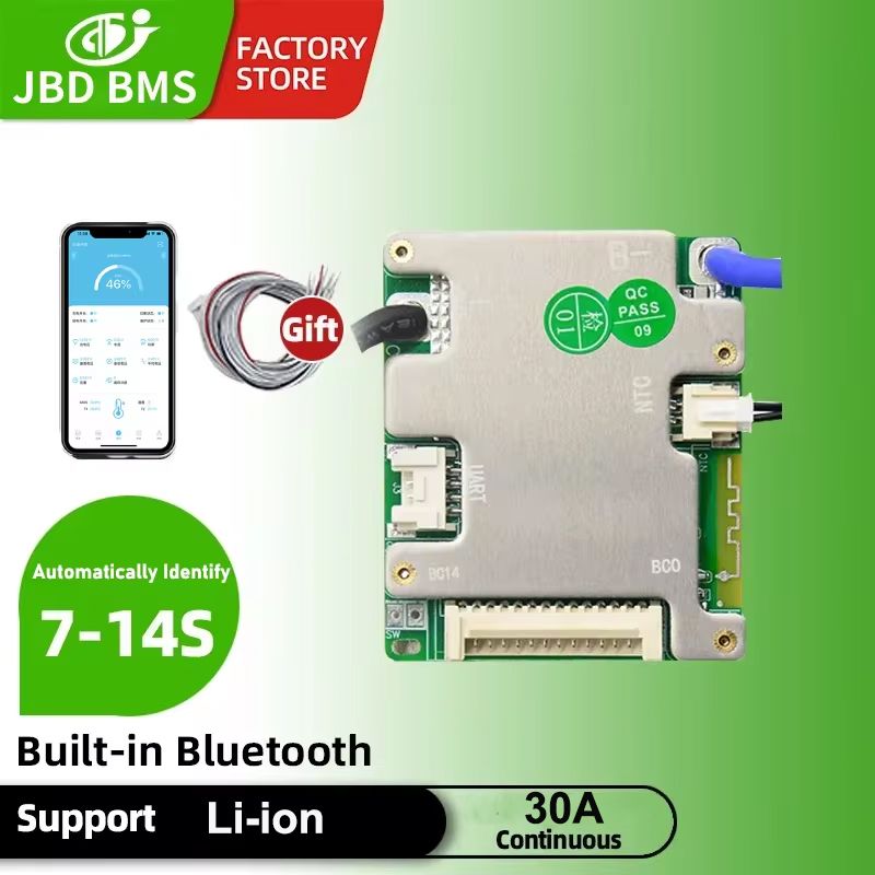 (Li-ion30A)JBDBMSli-ion30A7S8S9S10S11S12S13S14S24V36V48VВстроенныйBluetoothсфункциейбалансировкиUART