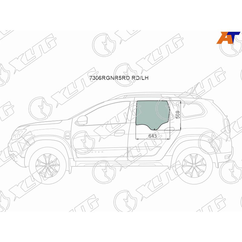 Стекло двери задней левой для Рено Дастер 2 2021-2023, Renault Duster 2 стекло двери задней левой XYG 7306LGNR5RD RD/LH