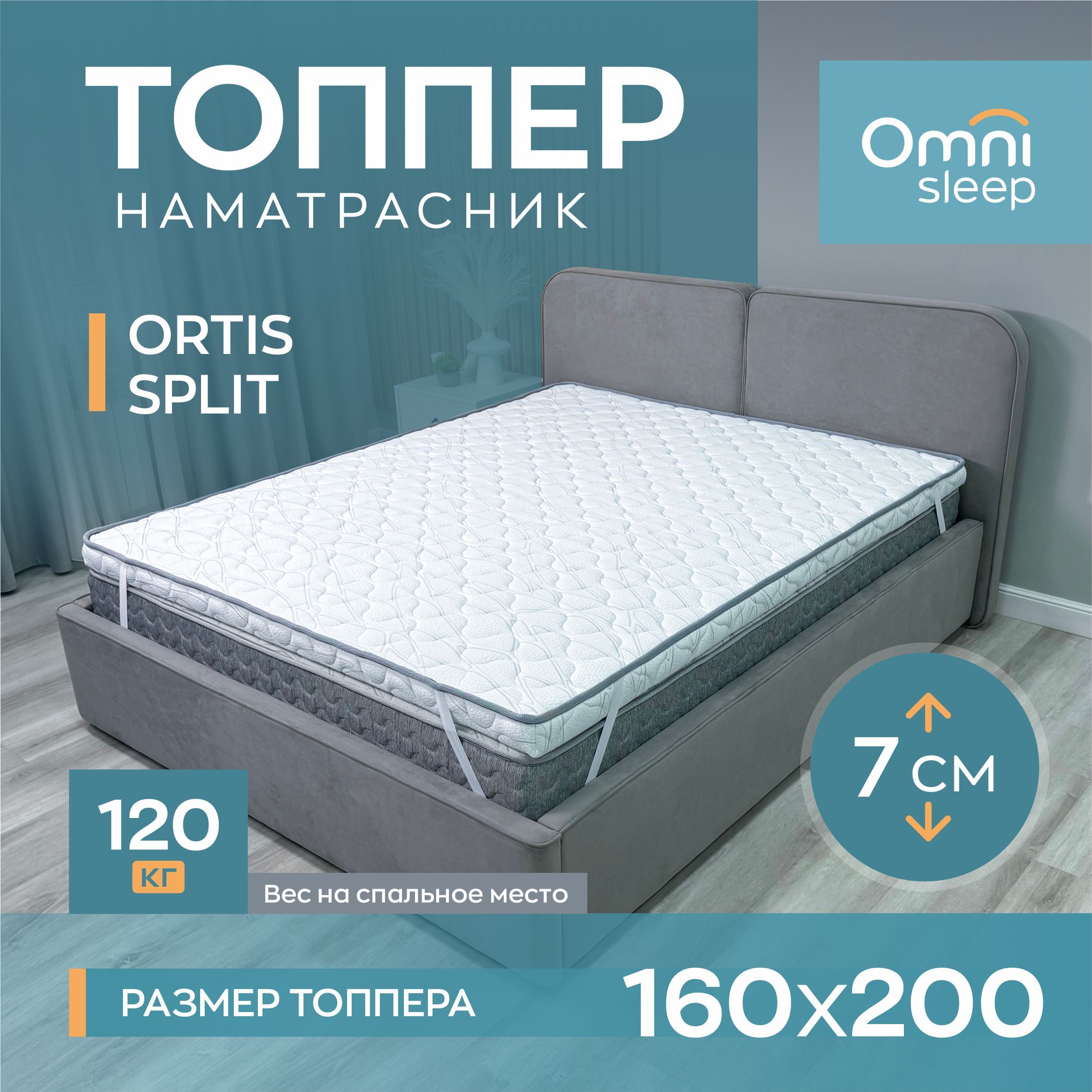 Топперматрас160х200см,наматрасник,беспружинныйнадиван,ортопедический,7смвысота