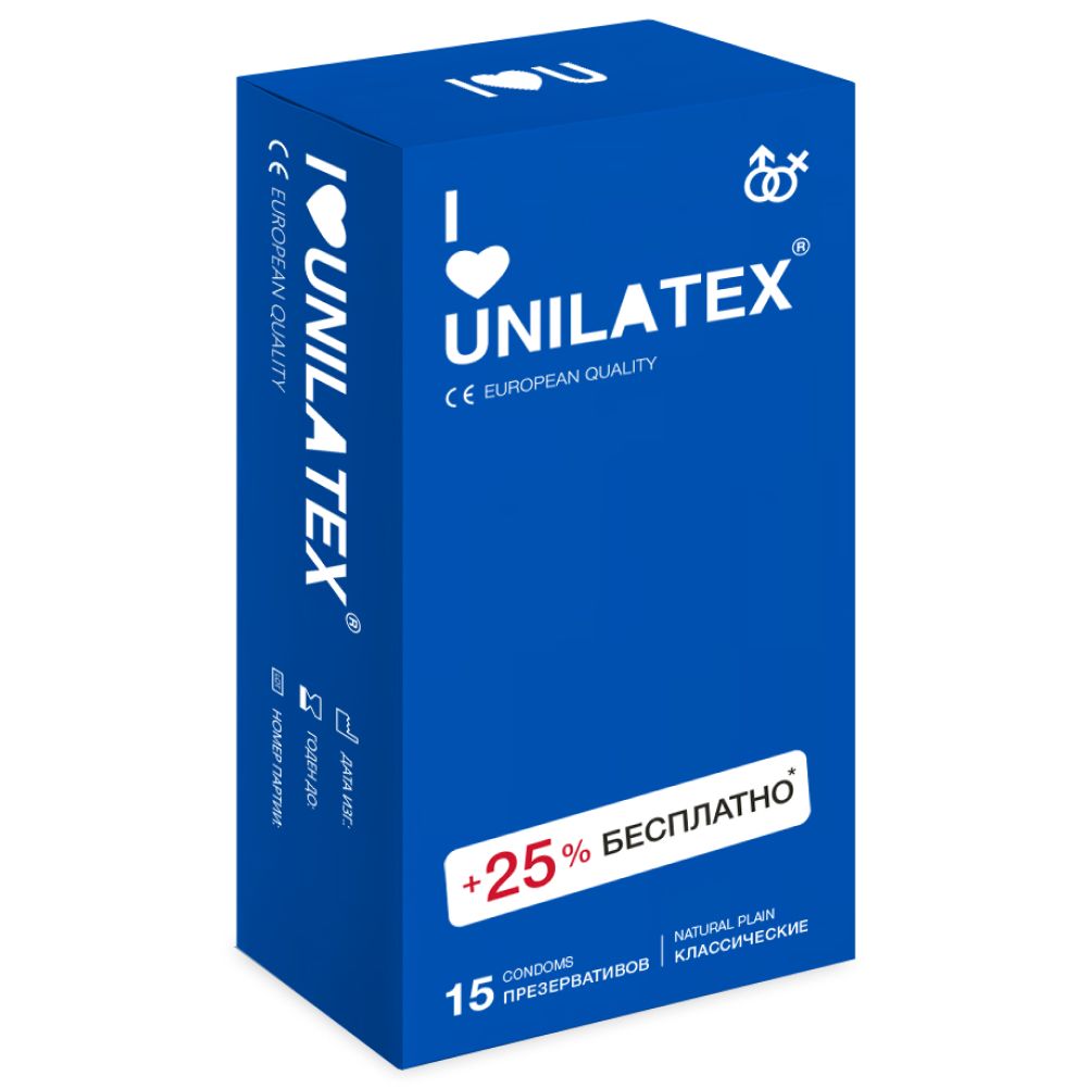 Презервативы UNILATEX Natural Plain, 12 шт. + 3 шт. в подарок